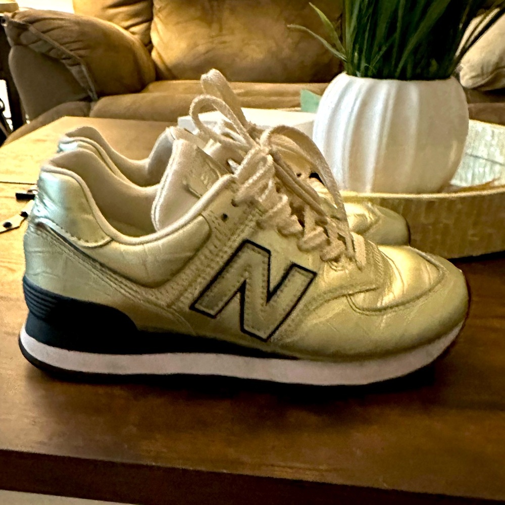 New Balance 574 Metallic Gold and Black